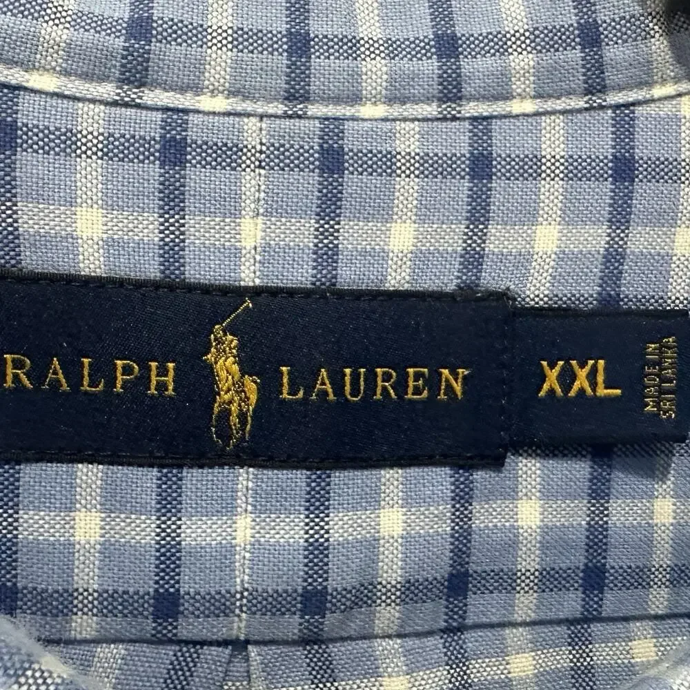 Polo Ralph Lauren Performance Shirt Mens 2XL‎ XXL Blue Plaid Classic Fit Button